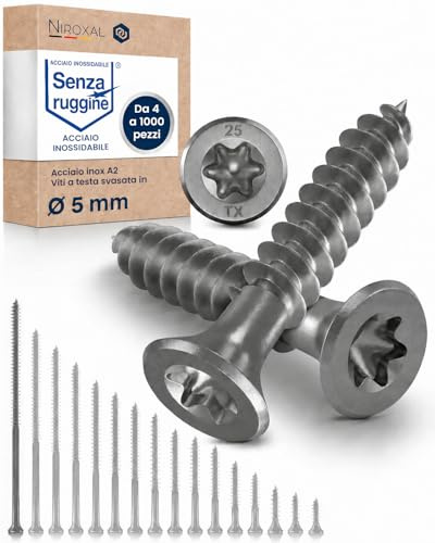 Träskruvar i Rostfritt Stål A2 – Försänkt Huvud TX25 – Delgänga – 5 x 120 mm – 400 Stycken – Universalskruvar för Trä