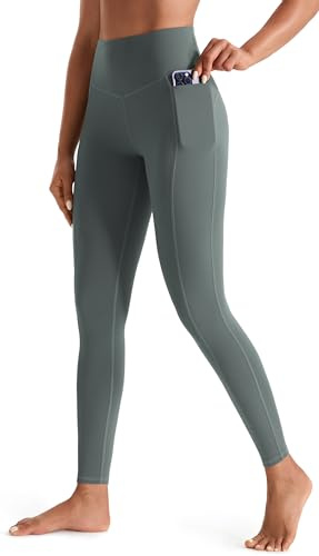 JOYSPELS Women's High Waisted Gym Leggings - Yoga Pants Womens Workout Running Sports Leggings with Pockets, Green (Sage), Medium
