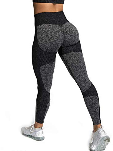Yaavii Pantalon Yoga Longue Legging de Sport Taille Haute sans Couture pour Femme,Noir,L