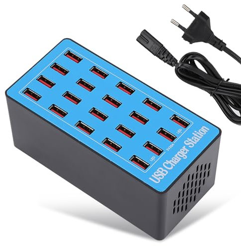 Cargador USB múltiple, protecciones multinivel, estación de carga de 20 puertos multipuerto, cargador USB con salida grande de 20 A 5 V para smartphones, tabletas, otros (enchufe UE)
