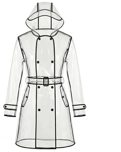 Manteau de pluie portable imperméable pour femme,Poncho transparent et réutilisable résistant à la pluie avec capuche et ceinture pour veste de pluie en plein air, transparent, Taille Unique