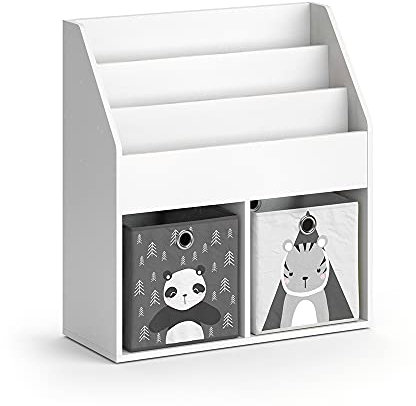 Vicco Kinderregal Weiß Luigi mit 2 Faltboxen Opt.5-72x79x31 cm hergestellt aus Spanplatte - Bücherregal für Familien mit Kids, Cleveres Möbel für kreative Spielstunden