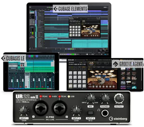 Steinberg UR22mkII Value Edition - UR22mkII USB 2.0 Audio-Interface und umfangreiches Software-Paket, Recording-Zubehör (inkl. Cubase Elements, Cubasis LE, Groove Agent 5 Drum Studio uvm.)