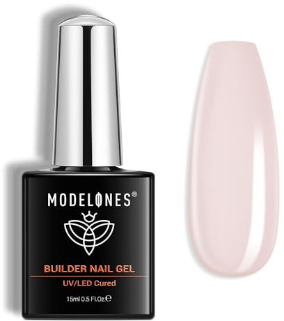 modelones Gel Nail Polish Builder Nail Gel, 8-in-1 Nude Pink Builder Gel, Hard Gel Builder for Nails Strengthener Extension Gel Base Coat Rhinestone False Nail Tips Glue Gel in a Bottle 15ML Hard Gel
