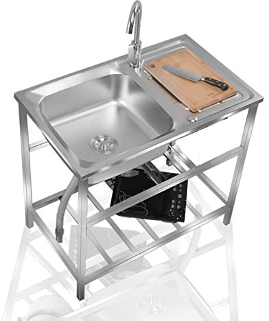 Évier De Cuisine avec Établi, Évier de Jardin Extérieur Professionnel avec Chaud/froid Robinet et Support, Évier Utilitaire,Plonge Inox pour Cuisine, Restaurant, Garage, Jardin ( Color : Hot and cold
