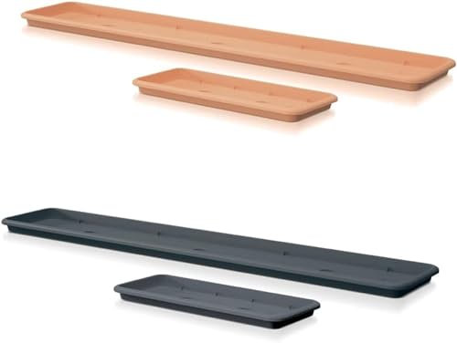 B2C Pot Rectangle Drip Trays Indoor Outdoor Plant Saucer Plastic Tray Saucers (46.7cm x 15.5cm, Anthracite)