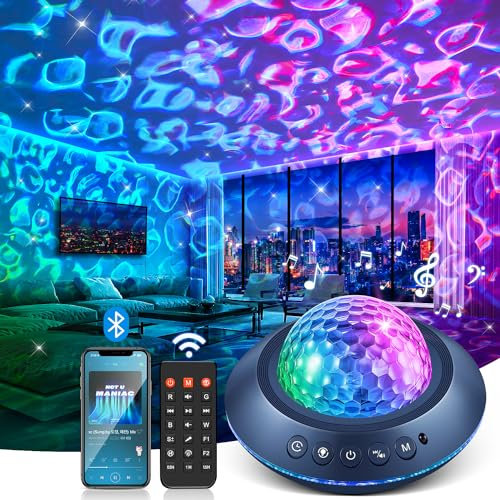 COOLNIGHT Lux Ocean Lampe, 45Lichtmodi Ozean Lampe Led Ocean Galaxy Projector, 15 White Noise Lux Ocean Lampe, HiFi Bluetooth Lautsprecher Ocean Lamp Wasserwellen Lampe Sternenhimmel Projektor Kinder