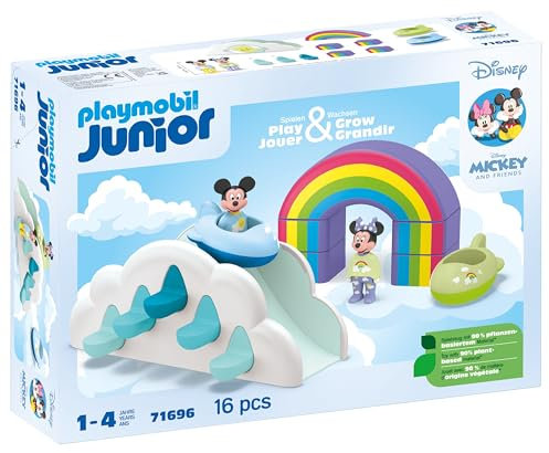 Playmobil 71696 JUNIOR & Disney: Mickey's & Minnie's Cloud Home, Mickey Mouse, made from over 90% plant-based plastics, gifting toy and fun role-play, playsets for children ages 12 months+