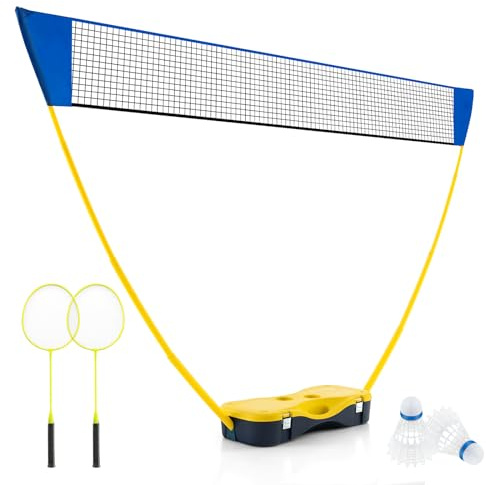 COSTWAY Set de Bádminton Completo, 2 Raquetas y 2 Volantes, Caja De Almacenamiento, Conjunto de Bádminton Completo Interiores y Exteriores, 270 x 33,5 x 160 cm (Amarillo)