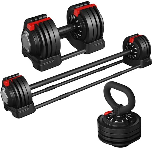 Yaheetech Set di Manubri 3 in 1 Regolabili in 1 Secondo da 3 kg a 24KG Manubri Palestra di 12 Pesi a Regolazione Rapida Attrezzi Palestra Casa per L'allenamento Fitness Ufficio Palestra
