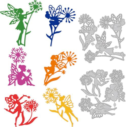 DELORIGIN 6 Styles Dandelion Fairy Cutting Dies Card Borders Stitch Die Cut Carbon Steel Die Cuts Stencils Card Scrapbooking Embossing Template Dies for DIY Paper Craft Albums Gift Decor