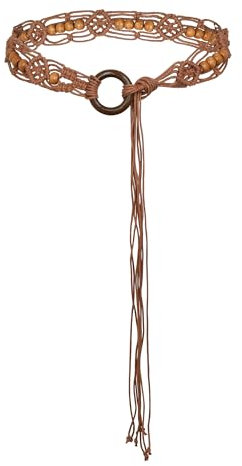 Flechtgürtel Damen Boho Style Kleid Taillengürtel Quaste Gürtel Seil Geflecht Holzperlen Bund Bindegürtel Schmaler Gürtel Tan