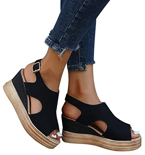 Sandaletten Damen Mit Keilabsatz - Freizeit Plateau Strandschuhe Casual Für Frauen Espadrilles Mit Absatz Offene Sandaletten Heel Schuhe Keilabsatz Sommer Wedge Sandalen Wedges Knöchelriemchen