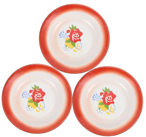 SOIMISS 3piezas Platos Esmaltados Vintage Hierro De Servir Aperitivos y Vapor Cocina Hogar Diseño Retro Rojo