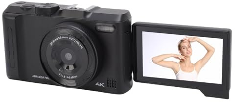 Annadue Cámara Digital 4K para Fotografía, 48MP Compact Vlog Camara con Pantalla de Volteo de 180 °, Zoom Digital de 18x, Enfoque Automático, Anti Shake, Flash, Función Webcam (Black)