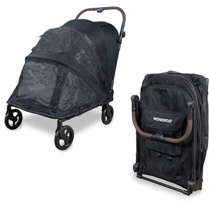 WonderFold Hudson Pet Stroller for Large Pets, Super Flatfold, Black, Large