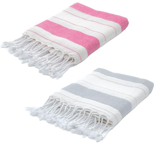 BERCA HOME Paquete de 2 toallas de playa turcas de Éfeso, ligeras, de secado rápido, sin arena, 100% algodón, toalla de baño y hammam, 90 x 190 cm, suave y compacta