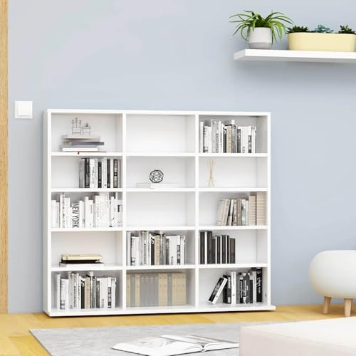 Scaffale per CD, bianco, 100 x 23 x 89,5 cm, in legno per CD, moderno, per soggiorno, ufficio