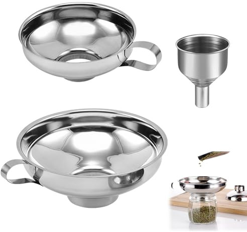 Set di 3 Imbuti in Acciaio Inossidabile (15/10,7/3,8 cm) - Imbuti per Cucina Ideali per Versare Liquidi, Polveri, Vino, Olio d’Olive, Legumi e Confettura