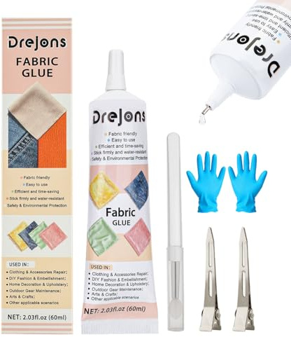 Fabric Glue, Permanent Fabric Adhesive, Washable Clear Adhesive for Clothes Repairs, Rhinestones, Patches, Denim, Fabrics, Doll Repair, Crafts, Upholstery, Felt, Badges