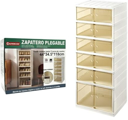 Zapatero Plegable Extensible con Puerta | 6 Niveles para 12 Pares de Zapatos | Plástico Duro Premium con Puerta Transparente y Magnética | Organizador de Armario, Baño, Cocina | 118 cm-44 cm-34.5cm