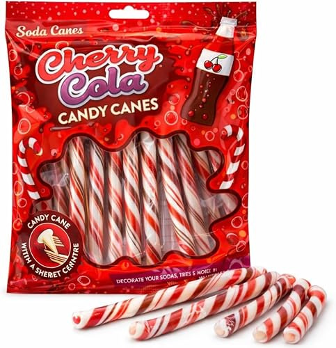 8 Sucres d'Orge Cherry Cola 96g — Saveur Soda Cola Pétillant — Bonbons pour Décorations de Sapin, Chaussettes de Noël & Friandises de Fêtes