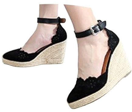 CEWIFO Scarpe Estive Donna 2026 Sandali Estivi Donna con Punta Affusolata Tacco Plateau Espadrillas Casual per Spiaggia (Black, 37)
