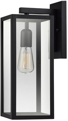 Globe Electric 44176 1-Light Outdoor/Indoor Wall Sconce, Matte Black Finish, Clear Glass Shade, Weather-Resistant Modern Exterior Light