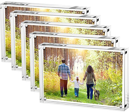 Boxalls 13x18 cm Cornice Acrilica Foto, Cornici Magnetiche, 10 + 10MM Spessore Stand in Scrivania o Tavola (13 x 18 cm confezione da 5)