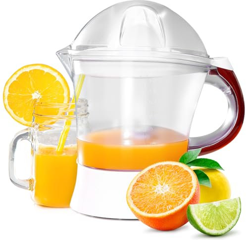 Geepas Electric Citrus Juicer | 1.2L Lemon Squeezer Orange Juicer with 2 Citrus Cones, Bi-Direction Twist | Electric Juice Extractor for Orange Lime Grapefruit | Quick Healthy Nutritious Juices, 25W