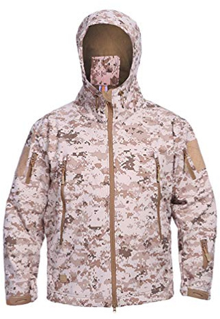 Ketamyy Taktisk kamouflagejacka för män vattentät softshell-fleecefoder höst vinter utomhus vandring jakt bergsklättring regntäta jackor med huva, Digital Desert, L