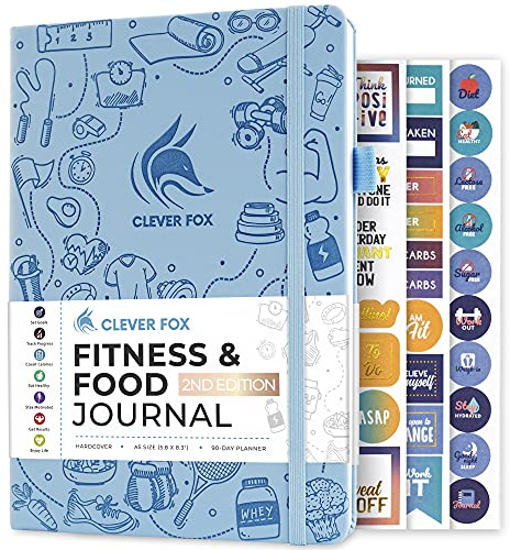 Clever Fox Fitness & Food Journal – Nutrition & Workout Planner for Women & Men – Diet & Gym Exercise Log Book with Calendars, Diet & Training Trackers - Undated, A5 Size, Hardcover (Light Blue)