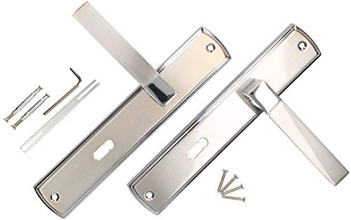 KOTARBAU® Kit de poignées de porte BB 72 mm - Plaque longue nickel-chrome universelle moderne