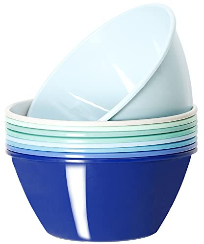 Youngever 9er Set 1500ML Kunststoffschalen, Mehrweg große Müslischalen Salatschalen Suppenschale für Salat, Obst, Snacks, Rührschüsseln in 9 verschiedenen Farben (Coastal)