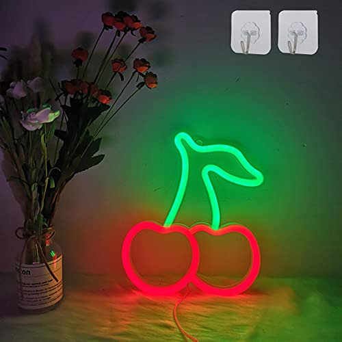 ENUOLI Cherry Neon Light Sign Led Sign mit 2 Haken USB/Batteriebetriebene Nachtlicht Neon Sign Lampe für Wanddekor Night Lights Neon Light Shade für Home Parties Dekoration (Rot&Grün)