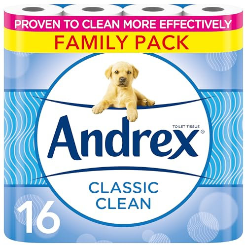 Andrex Classic Clean Toilet Rolls - 16 Pack Bulk Buy - Unbeatable Clean With Unique 3D Wave
