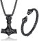 JeweBella Thors Hammer Halskette Wikinger Wolfskopf Armbänder Set für Herren Männer Mjolnir Edelstahl Halskette Armbänder Manschette Odin Anhänger Thors Halskette Wikinger Herren Schmuck