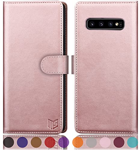 SUANPOT for Samsung Galaxy S10 case with [Credit Card Holder][RFID Blocking],PU Leather Flip Book Protective Cover Women Men for Samsung S10 Phone case Rose Gold