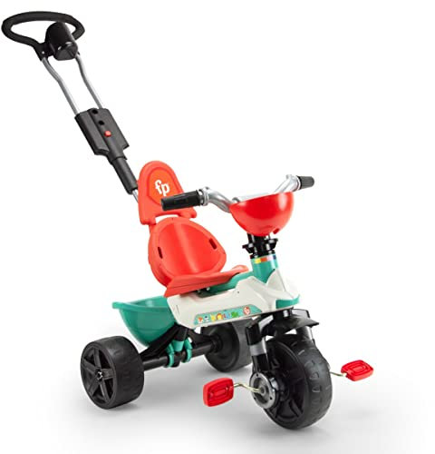 Dreirad Evolutionär Kinder Fisher-Price 3-4 Jahre + Verstellbarer Griff + Gummiräder + Aufbewahrungsbox + Flaschenhalter – Tricycle mit Freilauf Ergonomisch Stabil | INJUSA