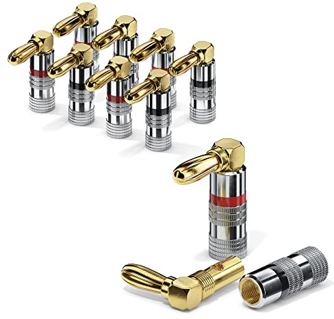 Sonero® fiches bananes, coudées à 90°, lote de 4, para todos los cables de haut-parleur d'un diamètre máximo de 6 mm², (2x rouge, 2x noir), plaqué o 24 quilates
