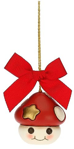 THUN - Addobbo Natalizio Fungo Ronnie in Ceramica Decorata a Mano, Versione Piccola, Decorazioni Natale Casa, 4.8x4.3x4.8 cm
