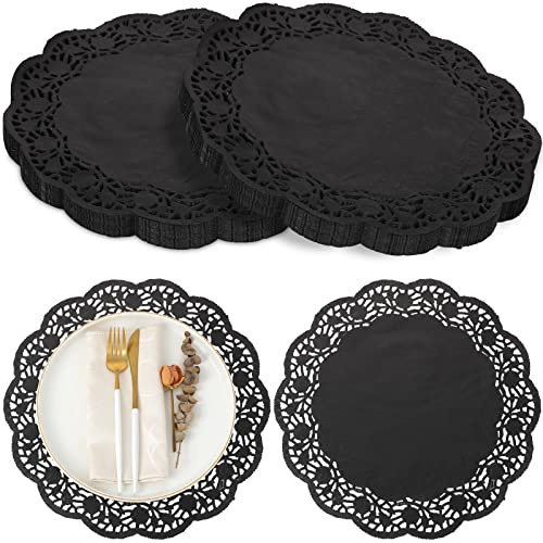 Centrini di Carta Rotondi in Pizzo, 200 Pezzi, 30 cm, con centrini di Carta USA e Getta, in Lamina di Pizzo, centrini di Carta, per Torte, Artigianato, Feste, Matrimoni, stoviglie, Decorazioni (Nero)