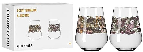 RITZENHOFF 3911002 Universalglas 2er-Set 500 ml - Schattenfauna Set Nr. 2, Dschungel-Motiv bunt - Made in Germany