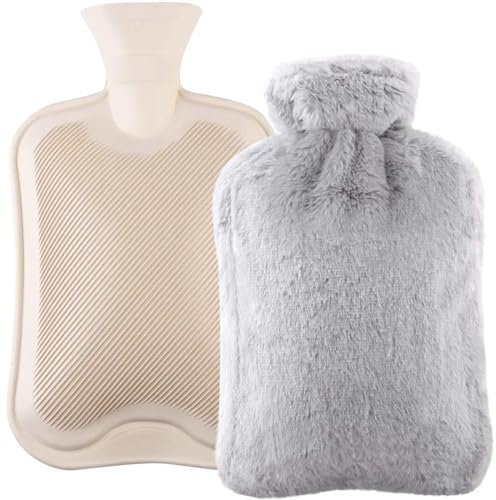 Wärmflasche Bettflasche 1000 ml mit Bezug für Kinder und Erwachsene Kühltasche Grau