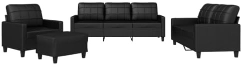 vidaXL Juego de Sofás 4 pzas, Sillones de Televisión con Cojines, Sofás de Descanso Relax, Asientos Tapizados para Salón, Cuero Sintético Negro