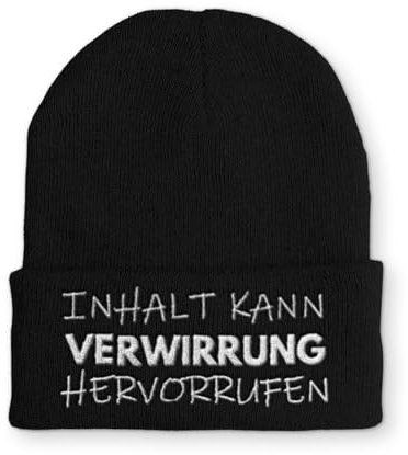 tshirtladen Beanie Mütze Inhalt kann Verwirrung Hervorrufen Statement Wintermütze, Farbe: Black