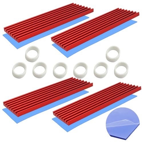 Kühlkörper, CTRICALVER 4 Stück M.2 SSD Kühlkörper, 70x22x3mm Aluminium Kühlkörper, M.2 Kühler, mit Silikon Wärmeleitpad für M.2 2280 SSD (Rot)