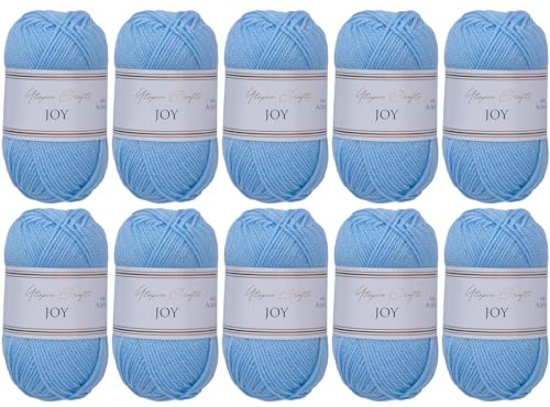 Utopia Crafts JOY Lot de 10 pelotes de fil à tricoter et à crochet uni - Doux - Facile d'entretien - 100% polyacrylique - 150 m - Bleu bébé