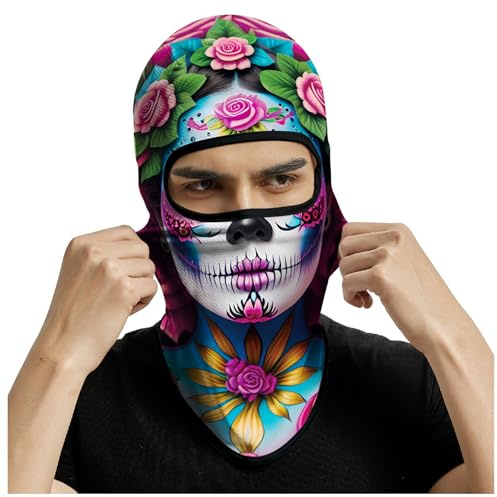 Eikuni Cagoule légère pour homme et femme pour ski, moto, moto, Halloween, cyclisme, équitation, chasse, pêche, Visage blanc avec rose pour femme, Taille unique