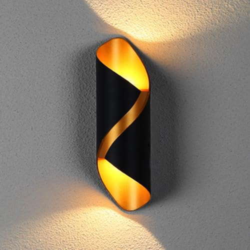 Chrasy Aplique LED Exterior de, 10W, 3000K Blanco Cálido, IP65 Impermeable Interior/Exterior,LED Lámpara de pared Moderna para Baño Sala de Estar, Entrada, Jardín, Patio. Negro